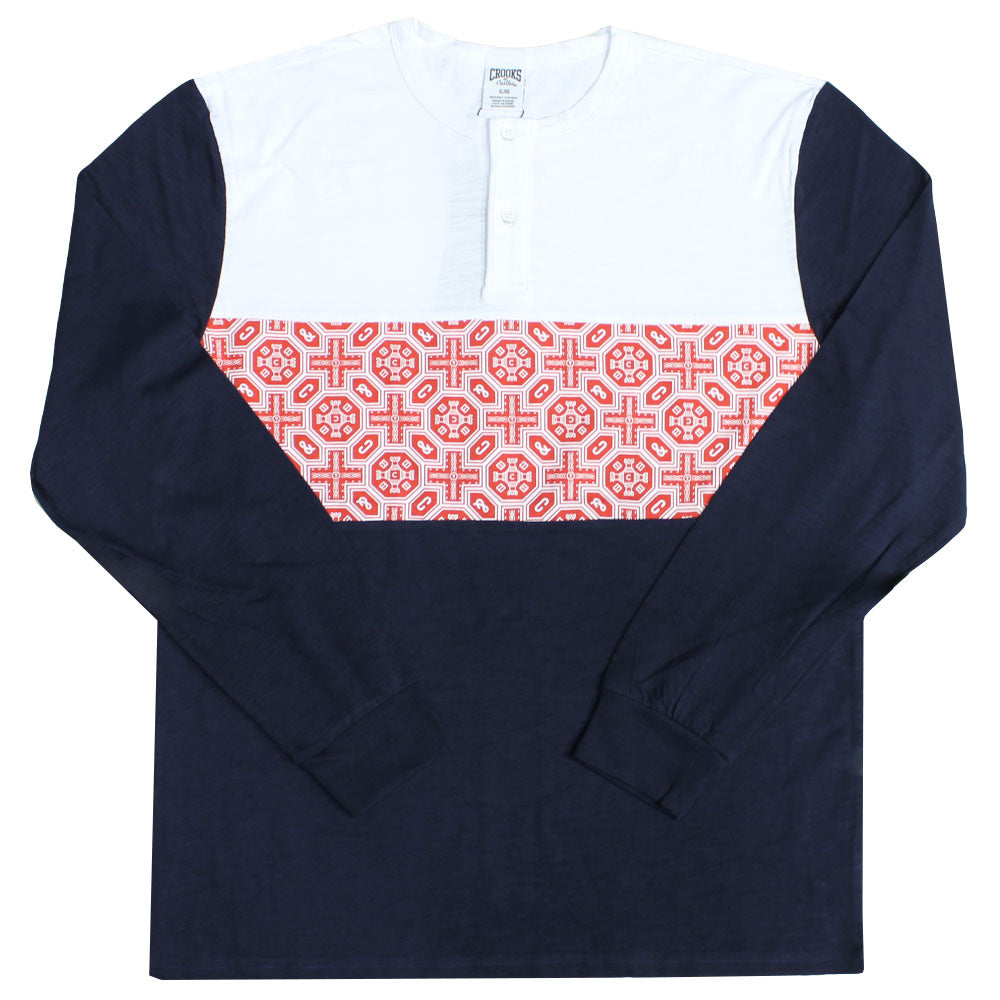 Crooks & Castles Pagoda Long Sleeve Henley T-shirt True Navy