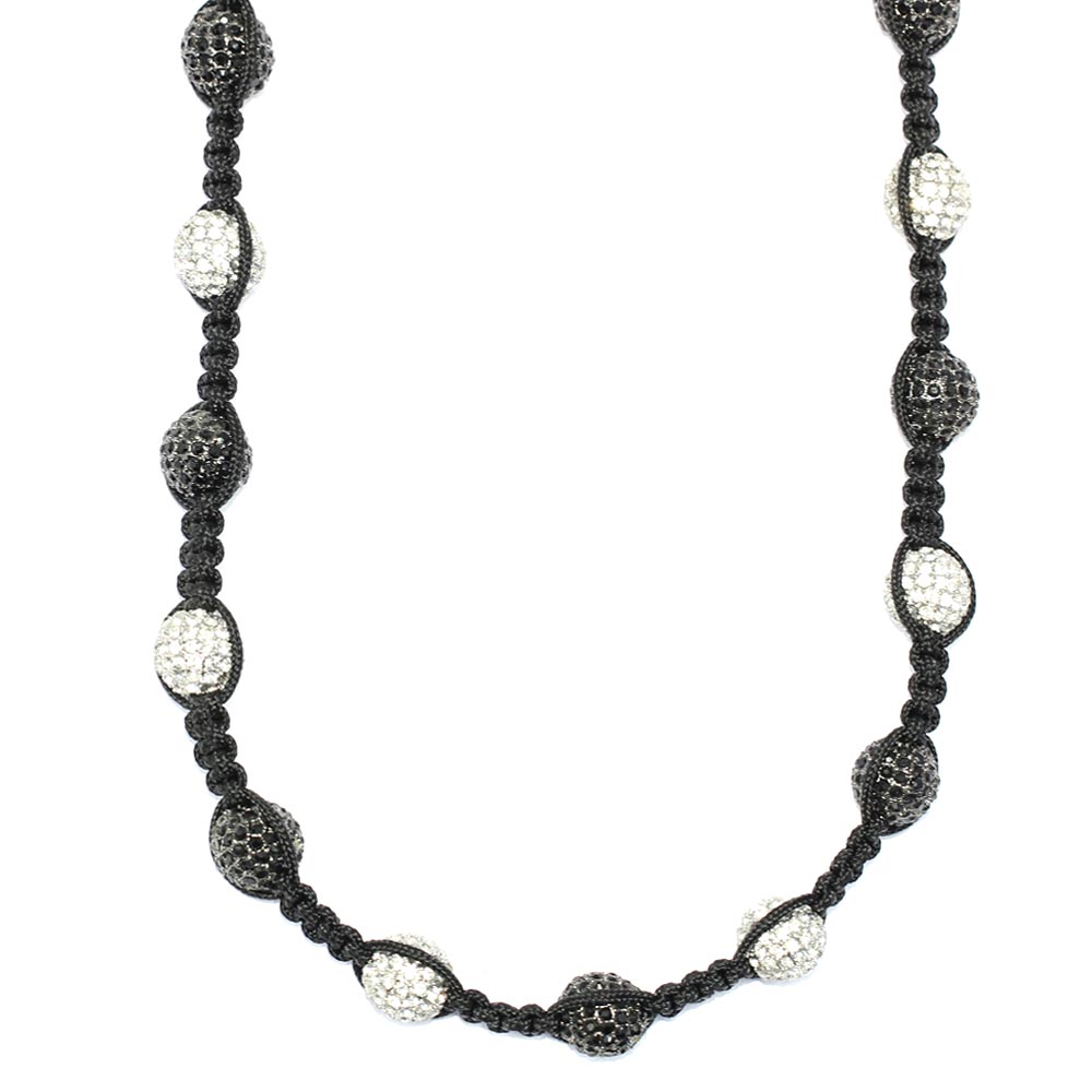 Shamballa Style Necklace, Clear & Black Pave Crystal Disco Ball Beads 12mm