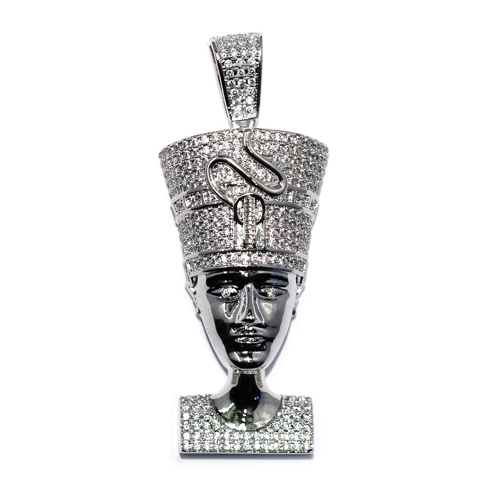 White Gold Plated CZ Queen Nefertiti Pendant