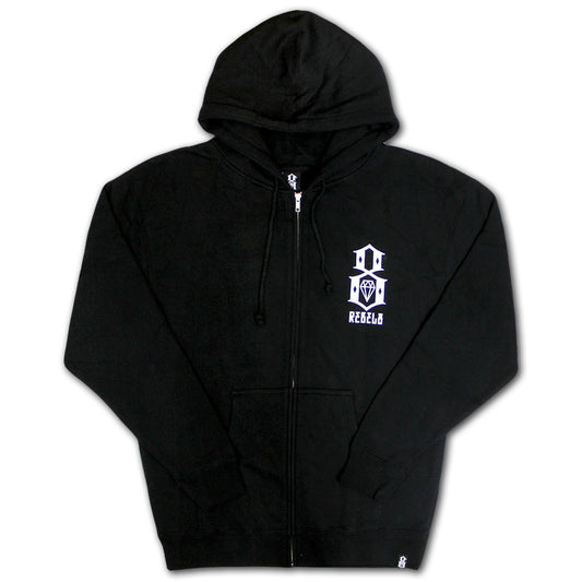 Rebel8 Logo Zip Up Hoodie Black White