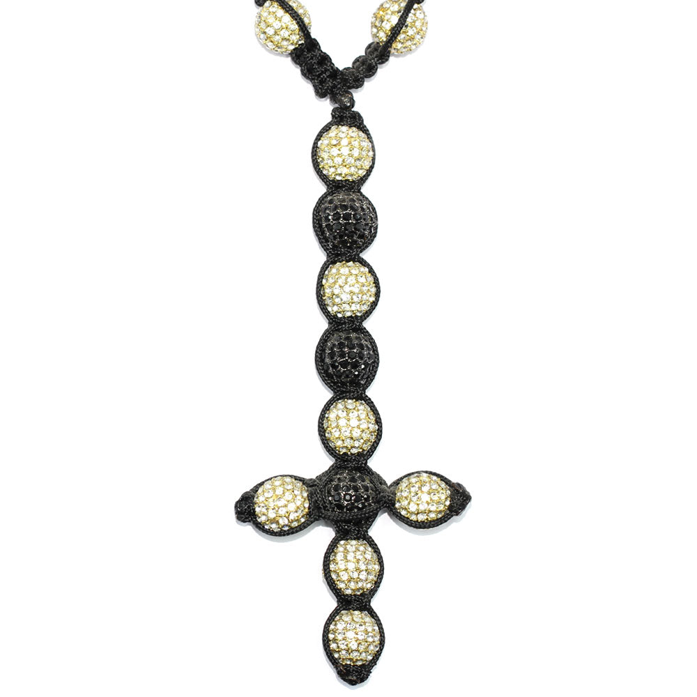 Shamballa Style Pave Crystal Disco Ball Rosary Chain Gold Black