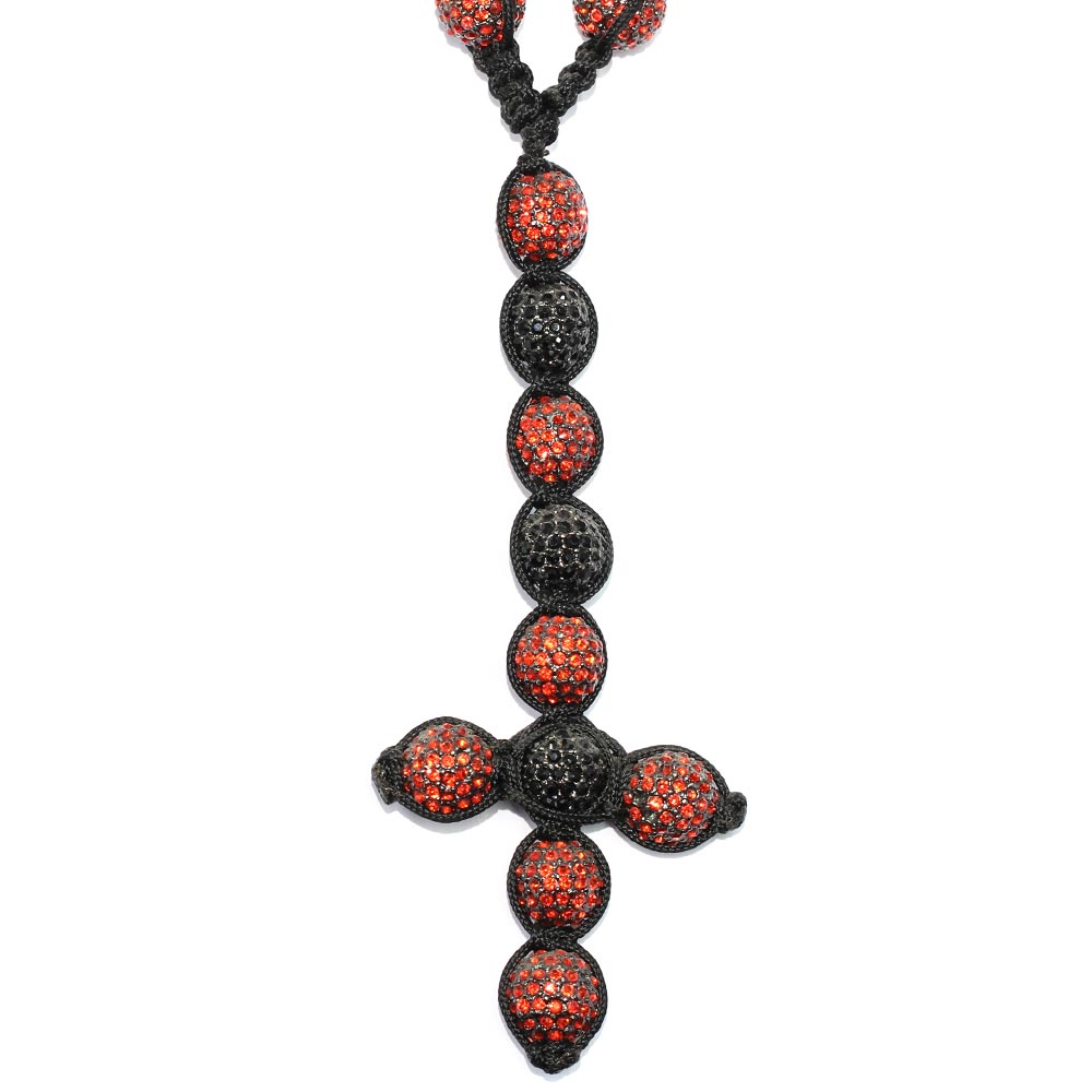 Shamballa Style Pave Crystal Disco Ball Rosary Chain Red Black