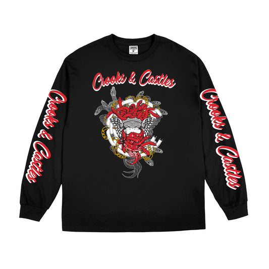 Crooks & Castles Script Chain Medusa Long Sleeve Tee Black