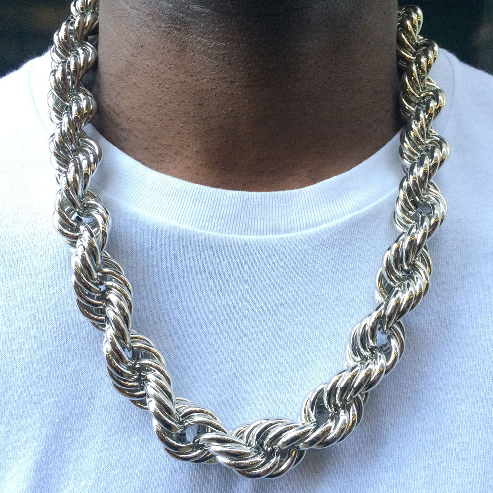 Silver Plated Jumbo Hip Hop Rope Chain 20mm x 30 inches long