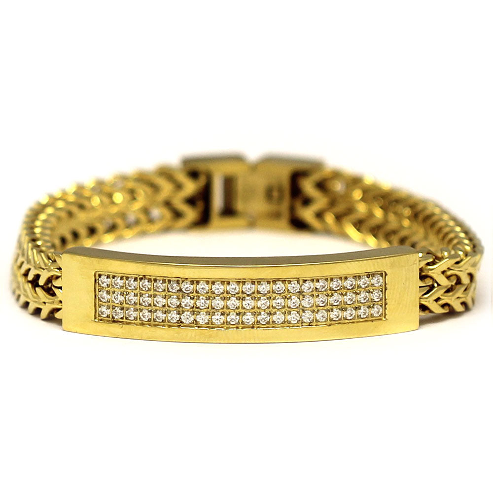 Small 18k Gold Plated 2 Row CZ Franco Link ID Bracelet 8 Inches