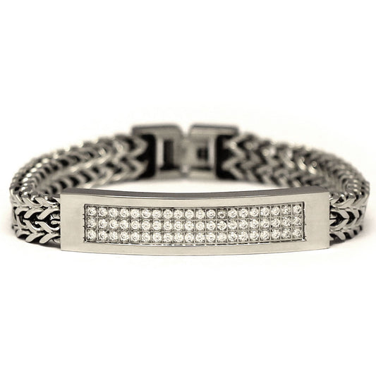 Small Stainless Steel 2 Row CZ Franco Link ID Bracelet 8 Inches