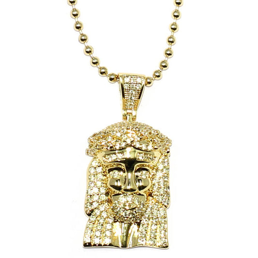 18k Gold Plated CZ Micro Jesus Piece With 30 Inch Ball Chain