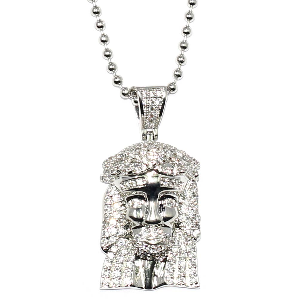 Silver Plated CZ Micro Jesus Piece With 30 Inch Ball Chain