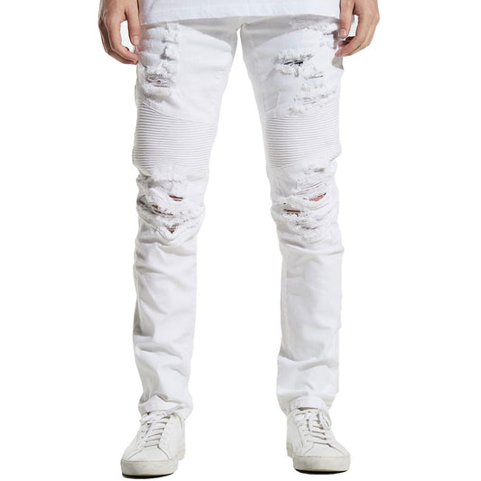 Embellish Smithers Biker Denim Jeans White