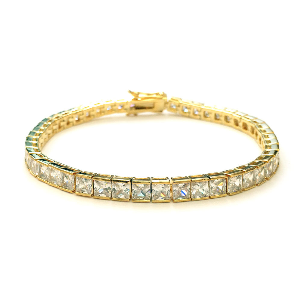 Tennis Bracelet Gold Plated CZ Square Cut 4mm x 8 inches