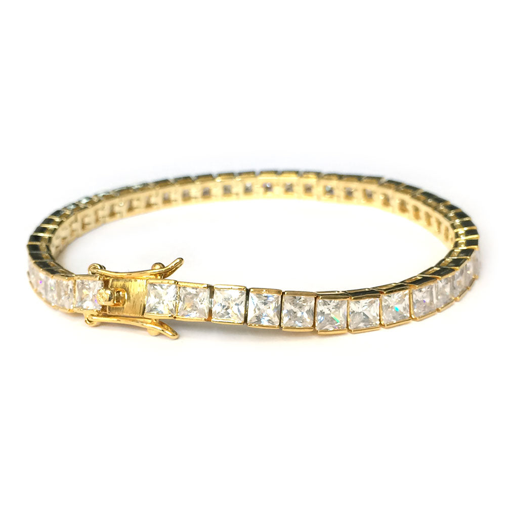 Tennis Bracelet Gold Plated CZ Square Cut 4mm x 8 inches