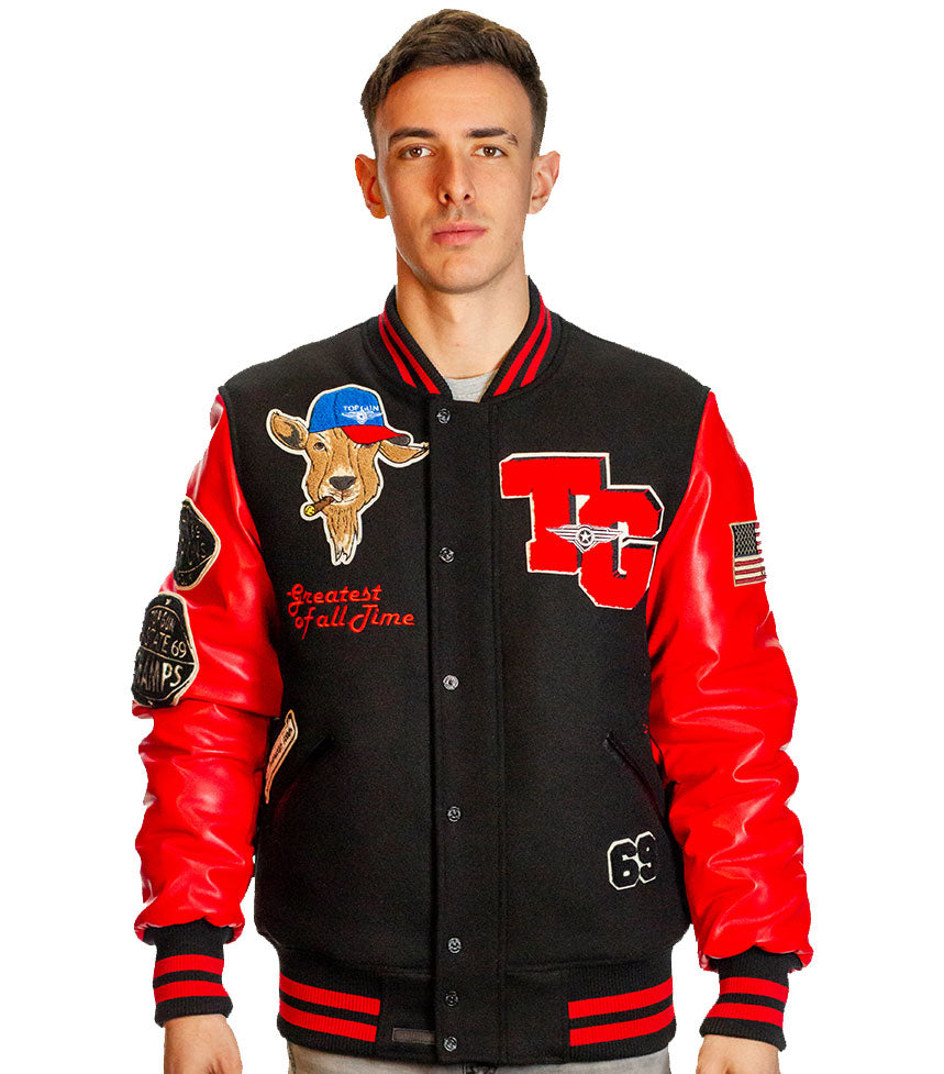 Top Gun GOAT Varsity Jacket Black Red