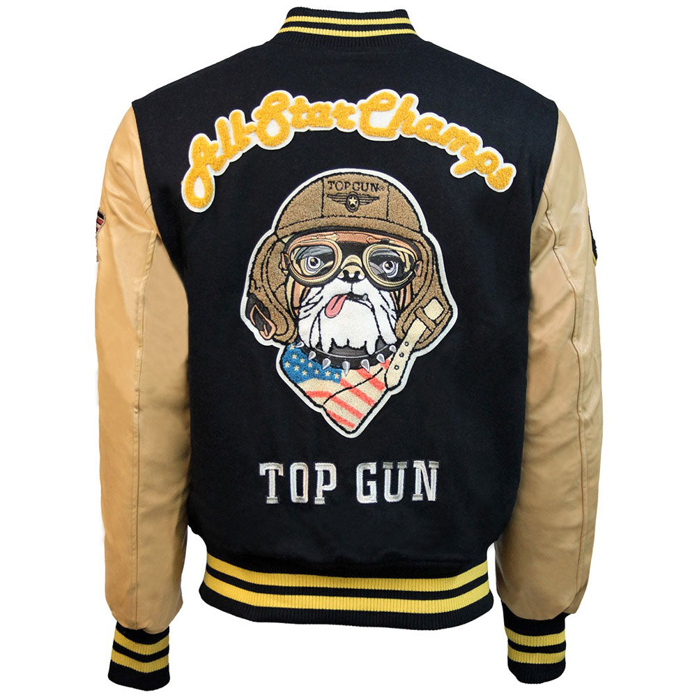 Top Gun Wool Leather Top Dog Varsity Bomber Jacket Navy