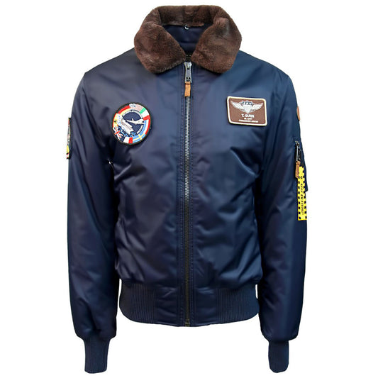 Top Gun B 15 Nylon Bomber Jacket with Removable Patches Navy