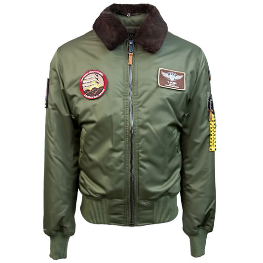 Top Gun B 15 Nylon Bomber Jacket with Removable Patches Olive