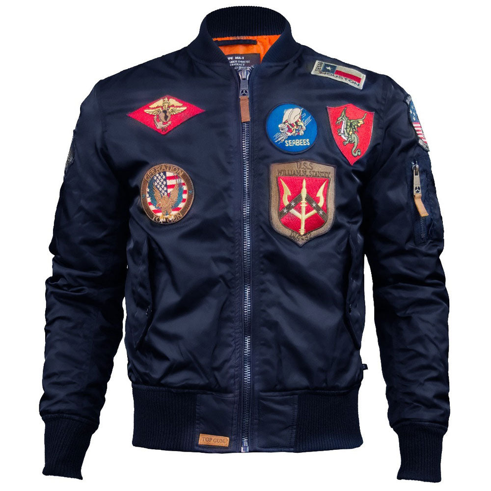 Top Gun MA 1 Nylon Bomber Jacket with Patches Navy