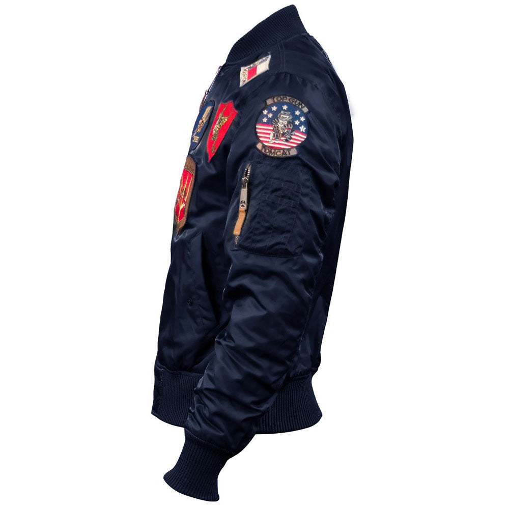 Top Gun MA 1 Nylon Bomber Jacket with Patches Navy