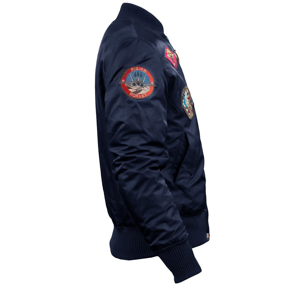 Top Gun MA 1 Nylon Bomber Jacket with Patches Navy