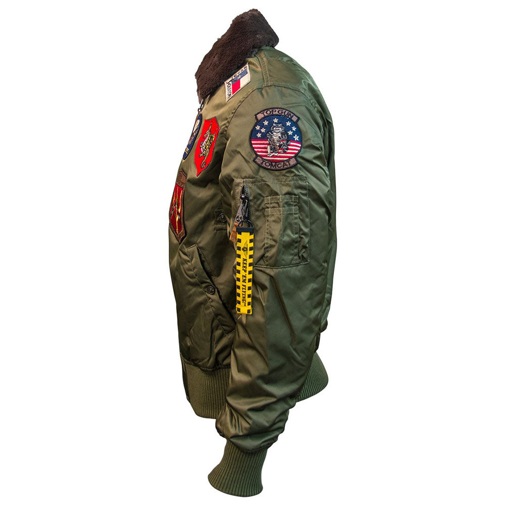 Top Gun Official B 15 Mens Flight Bomber Jacket with Patches Olive