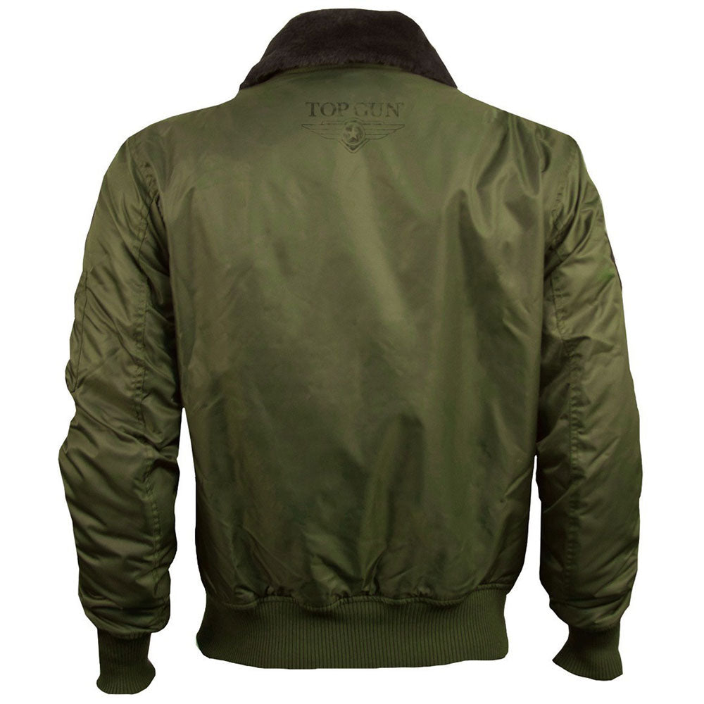 Top Gun Official B 15 Mens Flight Bomber Jacket with Patches Olive