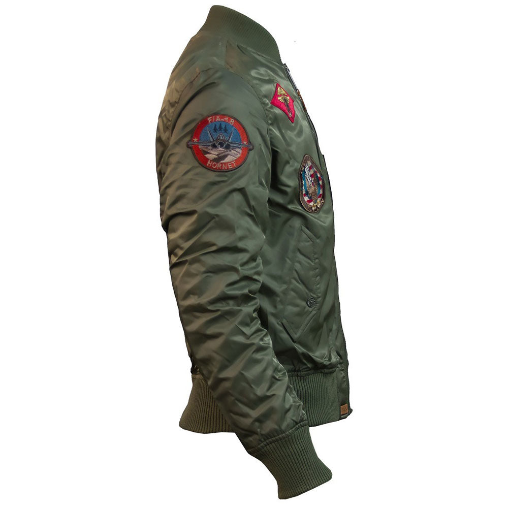 Top Gun MA 1 Nylon Bomber Jacket with Patches Olive