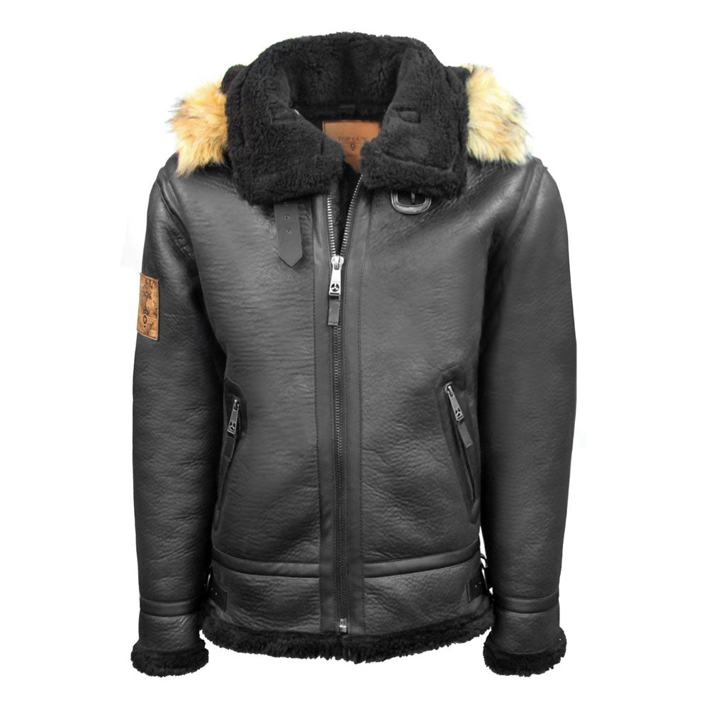 Top Gun Shearling Jacket Black Premium Wool Blend