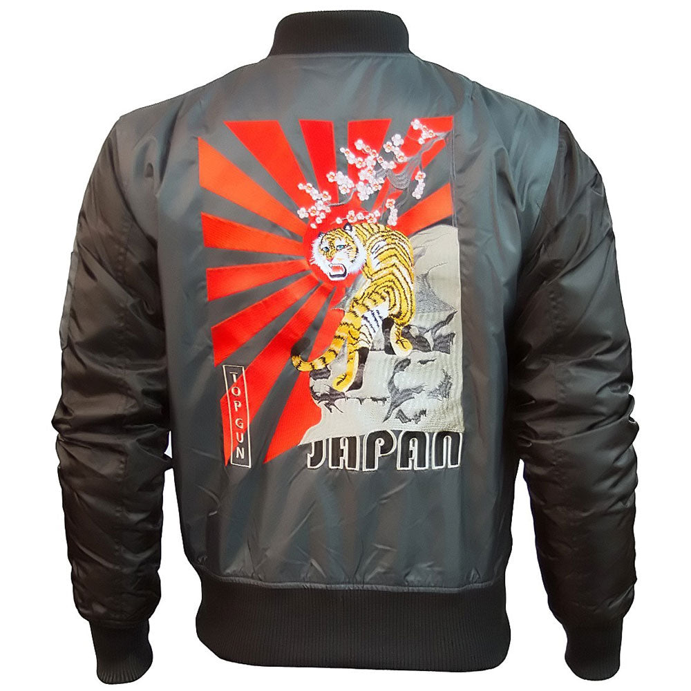 Top Gun Tiger Bomber Jacket Black Charcoal