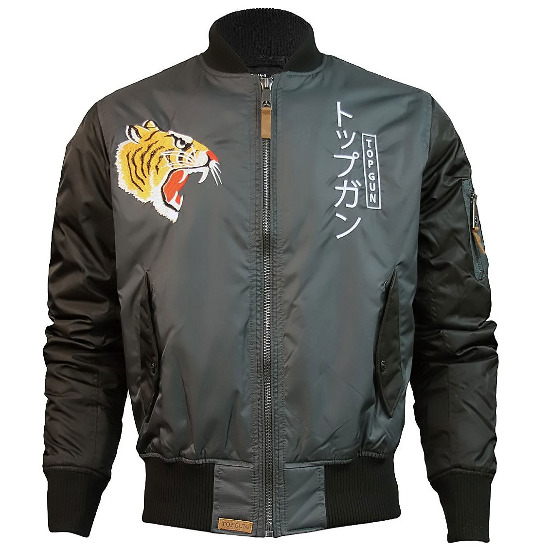 Top Gun Tiger Bomber Jacket Black Charcoal