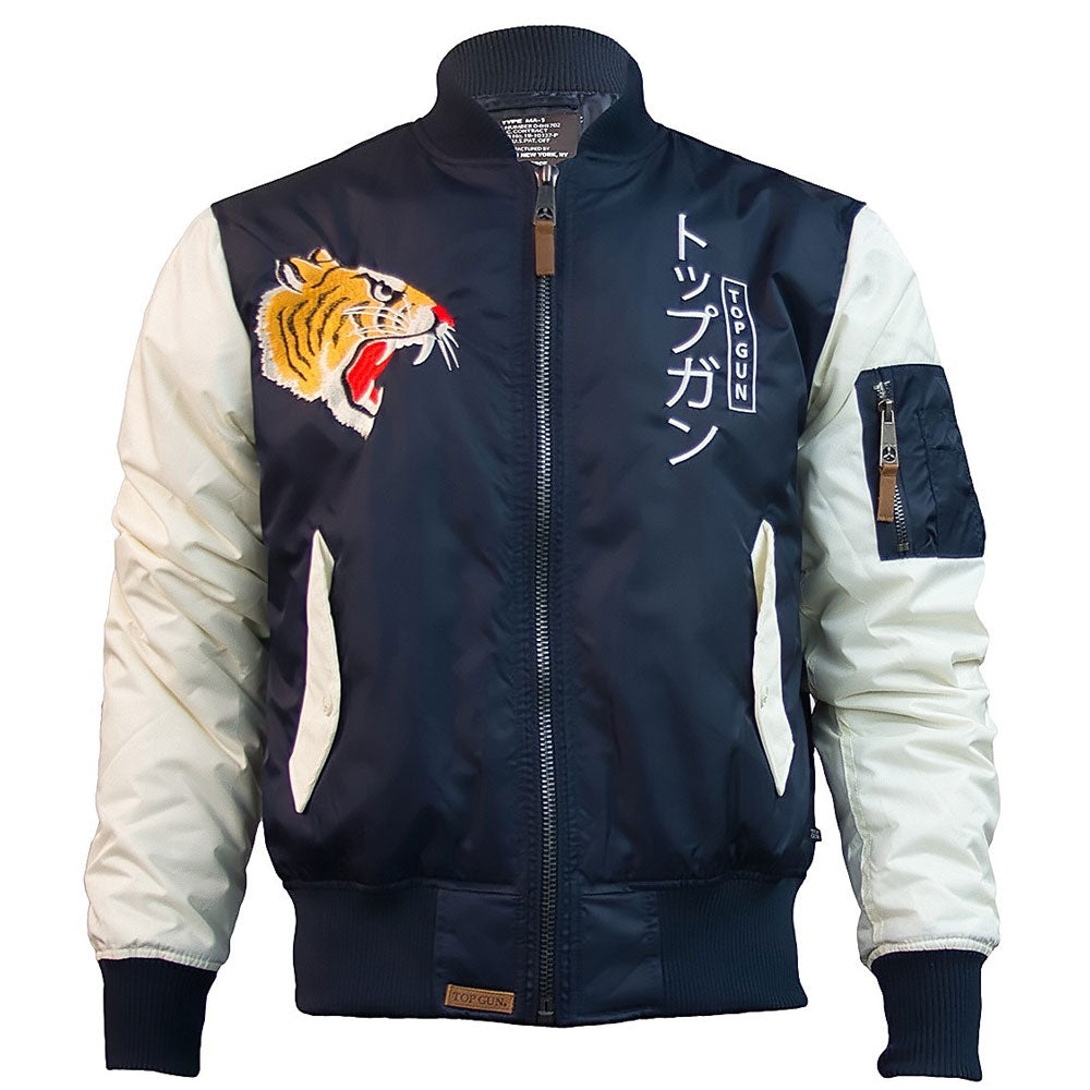 Top Gun Tiger Bomber Jacket Navy White