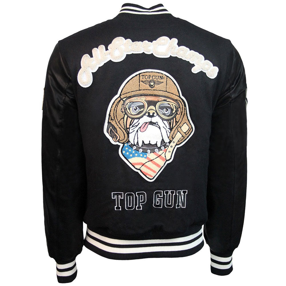 Top Gun Wool Leather Top Dog Varsity Bomber Jacket