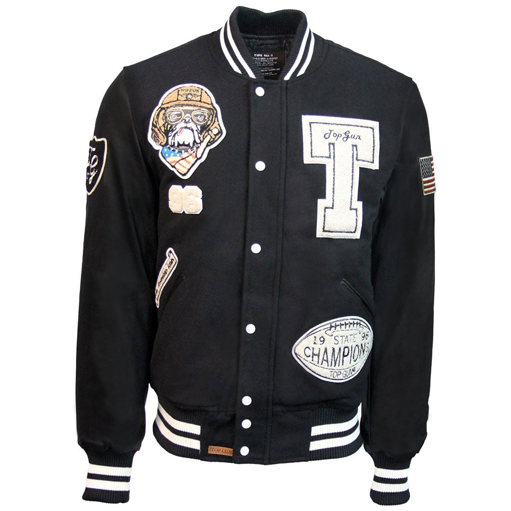 Top Gun Wool Leather Top Dog Varsity Bomber Jacket