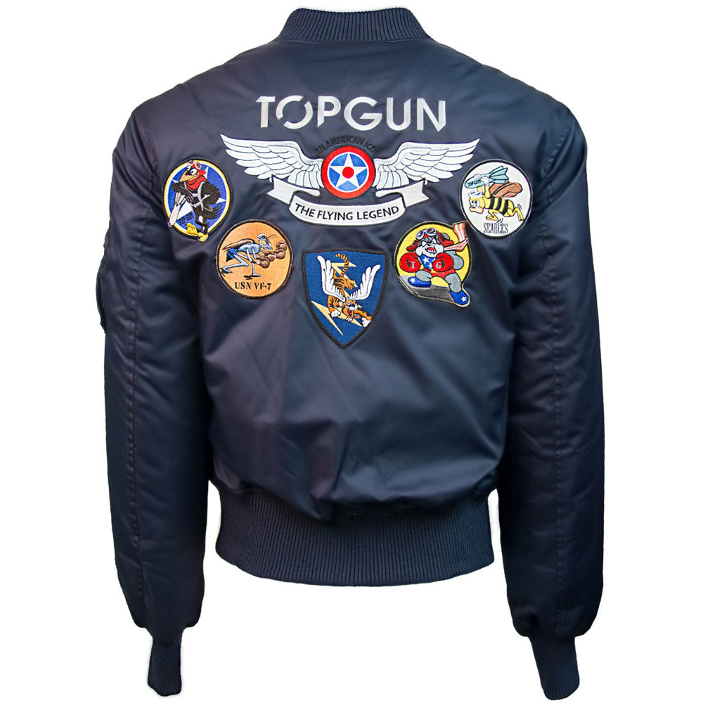 Top Gun Official MA 1 Wings Bomber Jacket with Patches Navy