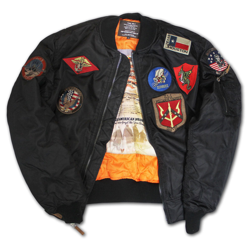 Top Gun MA 1 Nylon Bomber Jacket with Patches Black