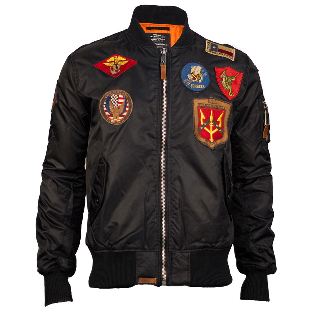 Top Gun MA 1 Nylon Bomber Jacket with Patches Black