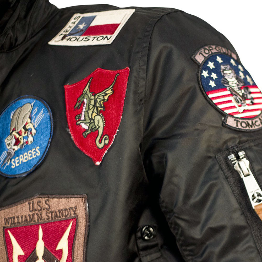 Top Gun MA 1 Nylon Bomber Jacket with Patches Black