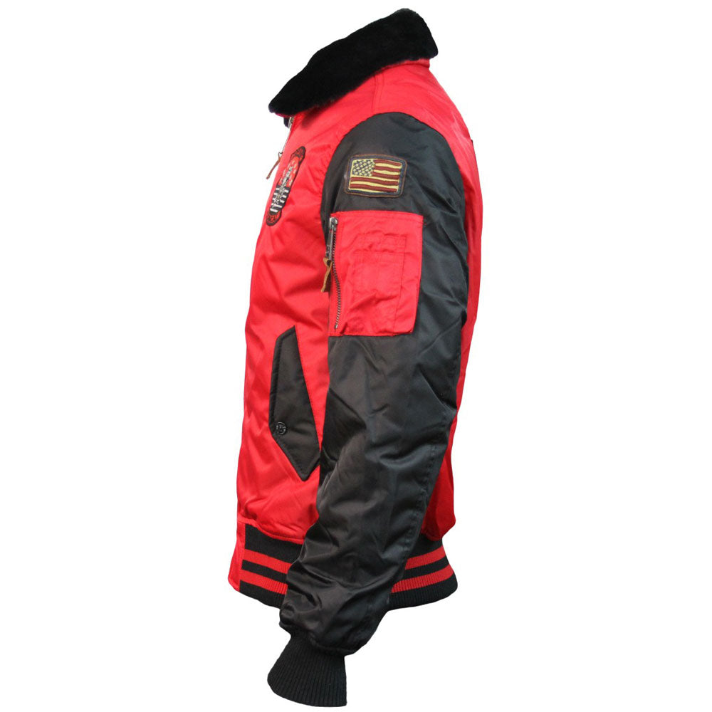 Top Gun MA 1 Color Block Bomber Jacket with Fur and Patches