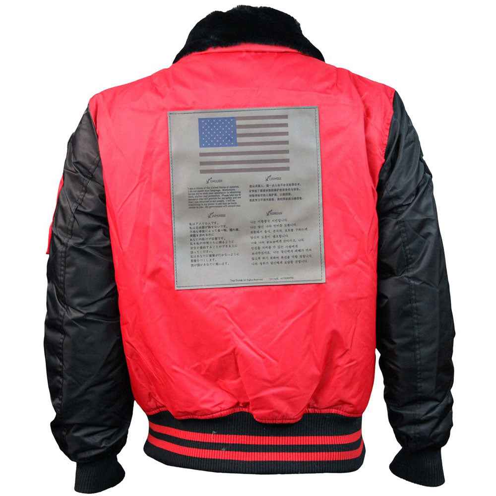 Top Gun MA 1 Color Block Bomber Jacket with Fur and Patches