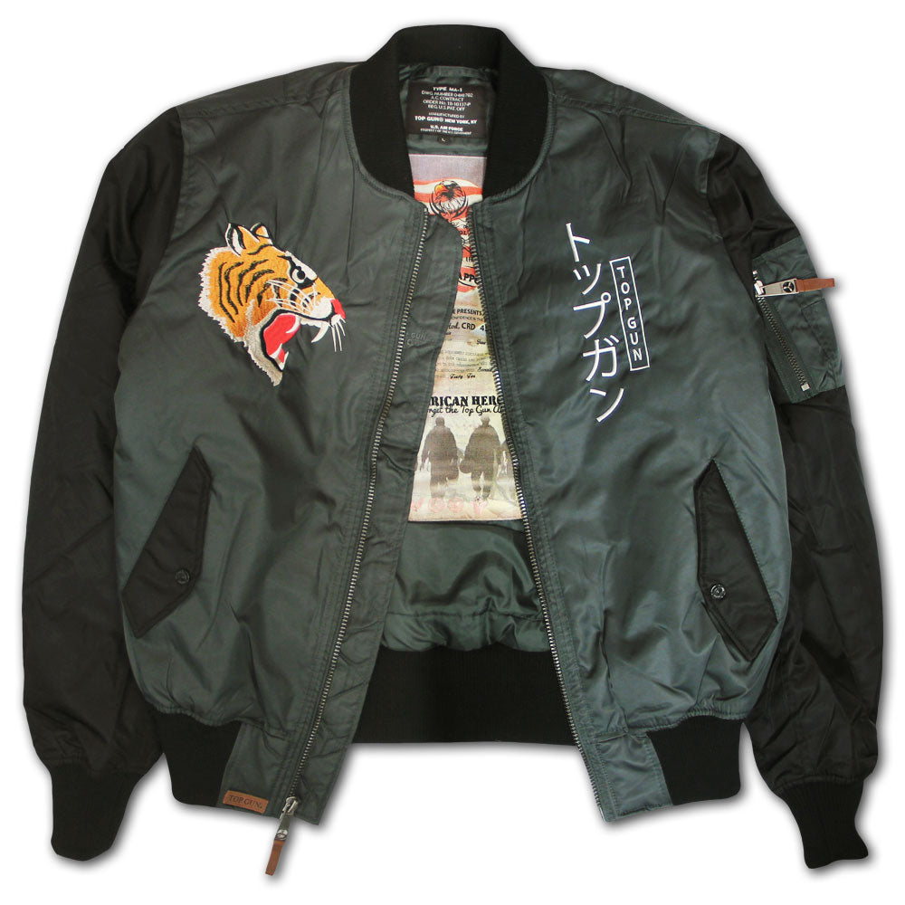 Top Gun Tiger Bomber Jacket Black Charcoal