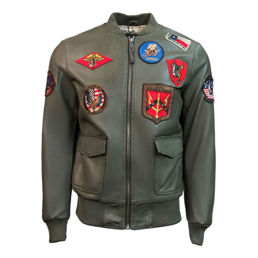 Top Gun Vegan Leather Bomber Jacket Olive