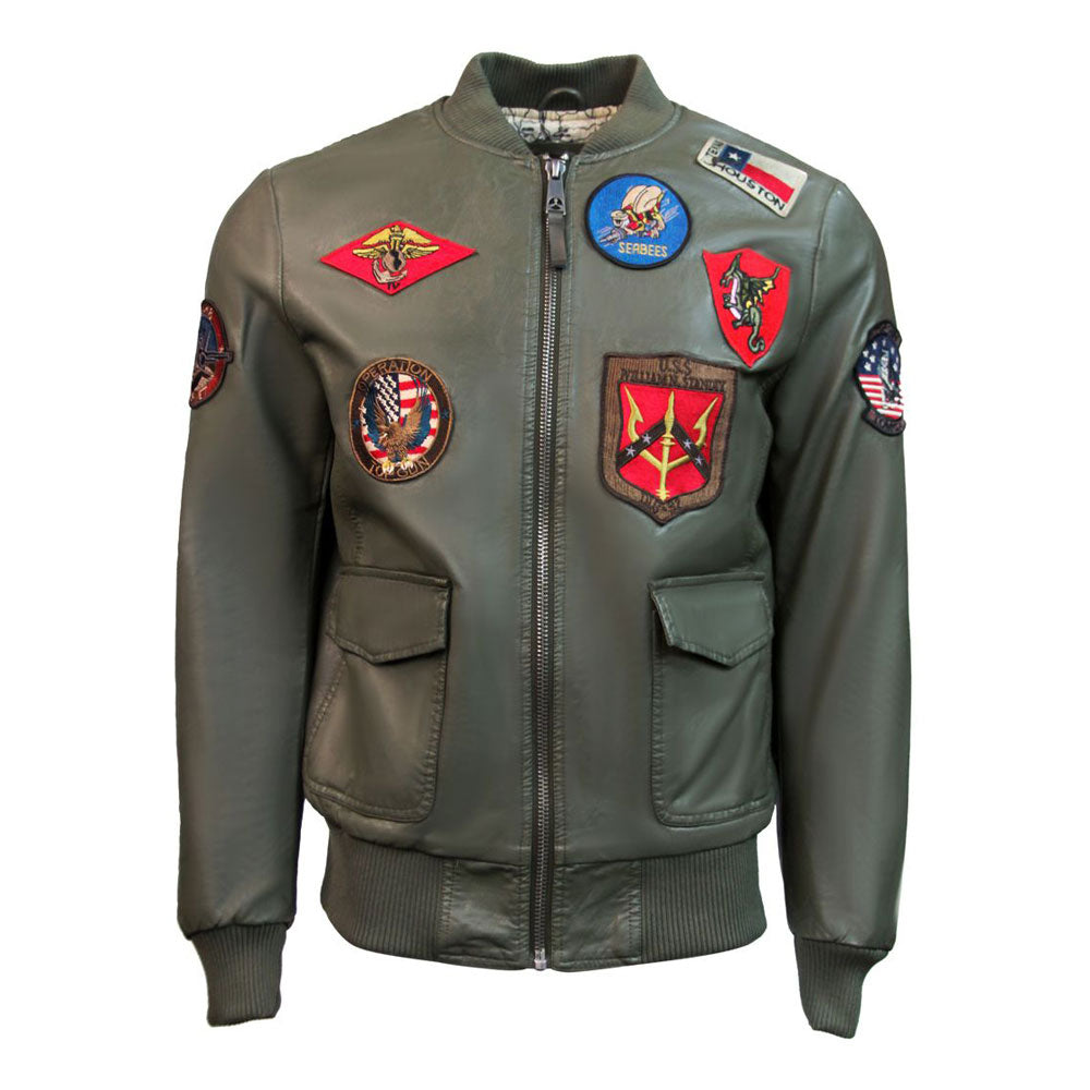 Top Gun Vegan Leather Bomber Jacket Olive