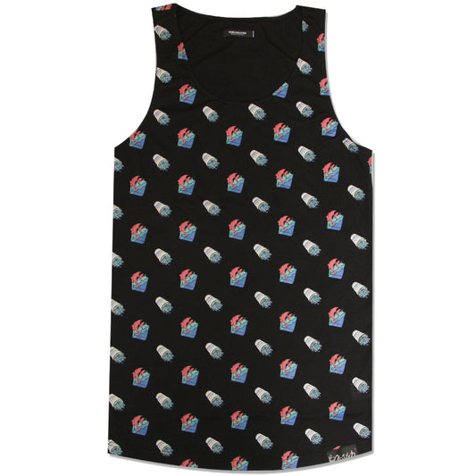 Pink Dolphin Waves All Over Tank Top Black