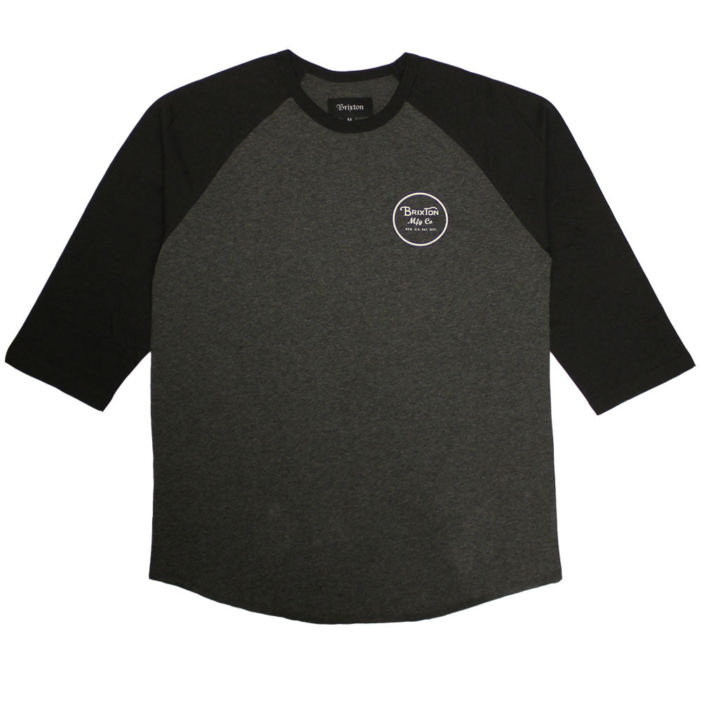 Brixton Wheeler 3/4 Sleeve Baseball T-Shirt Charcoal Grey Black